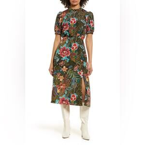 Julia Jordan Floral Print Tie Neck Midi Dress Size 8